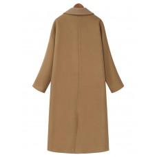 Elegant Women Lapel Long Sleeve Solid Color Button Long Coat