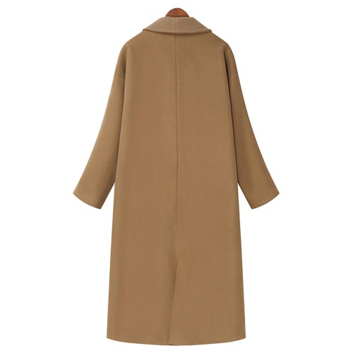 Elegant Women Lapel Long Sleeve Solid Color Button Long Coat