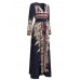 OEUVRE Bohemian Women V-Neck Printed Beach Party Maxi Dress