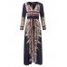 OEUVRE Bohemian Women V-Neck Printed Beach Party Maxi Dress