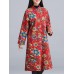 Folk Style Women Printed Plate Buckle Long Sleeve Coats