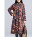 Folk Style Women Printed Plate Buckle Long Sleeve Coats