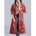 Folk Style Women Printed Plate Buckle Long Sleeve Coats