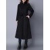 Retro Women Corduroy Long Sleeve Solid Color Belted Long Trench Coat