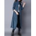 Retro Women Corduroy Long Sleeve Solid Color Belted Long Trench Coat