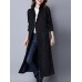 Retro Women Corduroy Long Sleeve Solid Color Belted Long Trench Coat