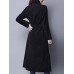 Retro Women Corduroy Long Sleeve Solid Color Belted Long Trench Coat