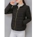 Casual Women Pure Color Flounce Long Sleeve Zip Up Coat