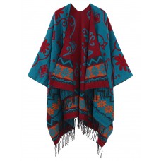 Bohemian Floral Pattern Tassel Reversible Shawl Wrap