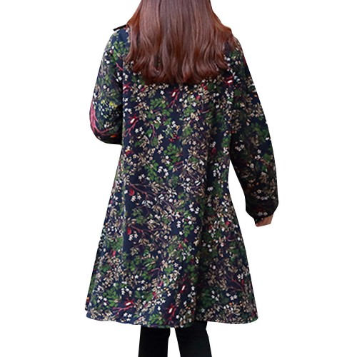 Folk Style Printed Loose Long Sleeve Women Coats