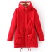 Casual Loose Solid Color Drawstring Waist Thicken Hooded Women Coats