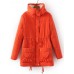 Casual Loose Solid Color Drawstring Waist Thicken Hooded Women Coats