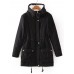 Casual Loose Solid Color Drawstring Waist Thicken Hooded Women Coats