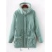 Casual Loose Solid Color Drawstring Waist Thicken Hooded Women Coats