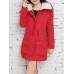 Casual Loose Solid Color Drawstring Waist Thicken Hooded Women Coats