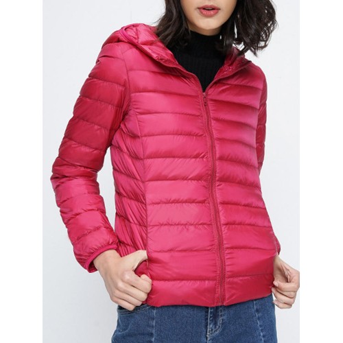 12 Color Women Pure Color Zipper Long Sleeve Hooded Short Down Coats