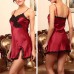 Silky Comfortable Lace-Trim Sexy Sling Embroidery Wave Cut Slip Sleepwear Dress