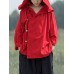 S-5XL Women Cotton Long Sleeve Solid Button Hooded Thin Outerwear