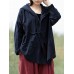 S-5XL Women Cotton Long Sleeve Solid Button Hooded Thin Outerwear