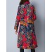 Vintage Women Printed High Collar Long Sleeve Coats