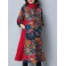 Vintage Women Printed High Collar Long Sleeve Coats