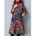 Vintage Women Printed High Collar Long Sleeve Coats