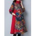 Vintage Women Printed High Collar Long Sleeve Coats