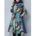 Vintage Women Printed High Collar Long Sleeve Coats