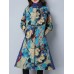 Vintage Women Printed High Collar Long Sleeve Coats