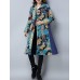 Vintage Women Printed High Collar Long Sleeve Coats