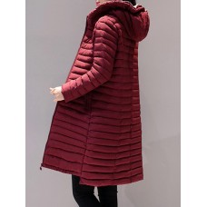 Casual Pure Color Zipper Long Sleeve Hooded Women Down Coats