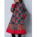 Vintage Women Printed Plate Buckle Long Sleeve Women Coats