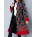 Vintage Women Printed Plate Buckle Long Sleeve Women Coats