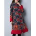 Vintage Women Printed Plate Buckle Long Sleeve Women Coats