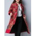 Vintage Women Printed Plate Buckle Long Sleeve Women Coats