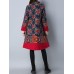 Vintage Women Printed Plate Buckle Long Sleeve Women Coats