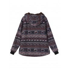 Ethnic Printed Long Sleeve Fleece Thick Women Hooded Coats