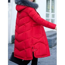 Women Pure Color Long Sleeve Hooded Mid-Long Down Coats