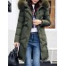 Women Pure Color Long Sleeve Hooded Mid-Long Down Coats