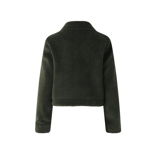 Casual Women Lapel Long Sleeve Zip Pocket Short Plush Coat