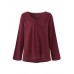 Women Casual Long Sleeve V-neck Plate Buckle Solid Asymmetric Blouses