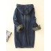 Casual Women Hooded Long Sleeve Camouflage Single-Breasted Denim Coat