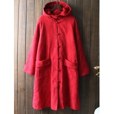 Vintage Women Single Breasted Solid Color Hooded Velvet Coat