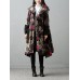 Vintage Women Printed Patchwork Pocket Velvet Long Sleeve Coat