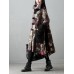 Vintage Women Printed Patchwork Pocket Velvet Long Sleeve Coat