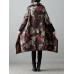 Vintage Women Printed Patchwork Pocket Velvet Long Sleeve Coat