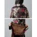 Vintage Women Printed Patchwork Pocket Velvet Long Sleeve Coat