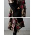 Vintage Women Printed Patchwork Pocket Velvet Long Sleeve Coat