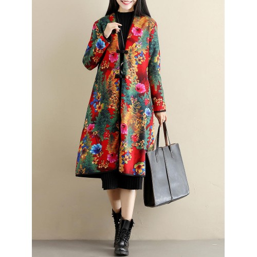 Ethnic Women Printing Long Sleeve Chinese Style Winter Thicken Coats