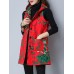 Folk Style Printed Sleeveless Pocket Hooded Cotton Coats